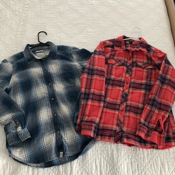 EUC 2 Women’s Cotton Plaid Plaid Flannel Shirts (Abercrombie & Eddie Bauer) - Picture 1 of 16